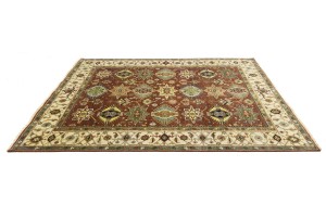 Rust & Cream Tribal Geometric 8X10 Indo-Karajeh Oriental Rug