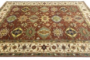 Rust & Cream Tribal Geometric 8X10 Indo-Karajeh Oriental Rug