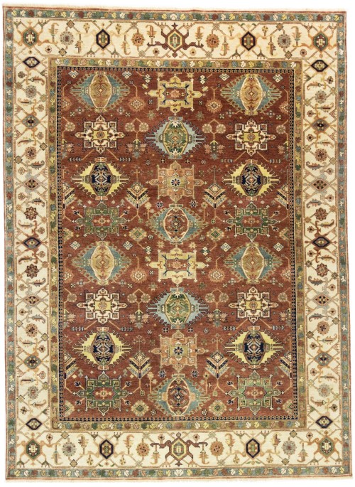 Rust & Cream Tribal Geometric 9X12 Indo-Karajeh Oriental Rug