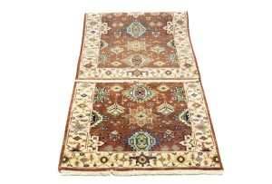 Rust & Cream Tribal Geometric 3X8 Indo-Karajeh Oriental Runner Rug