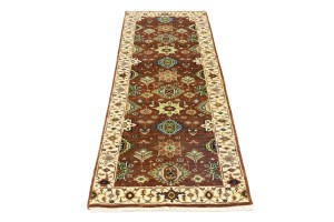 Rust & Cream Tribal Geometric 3X8 Indo-Karajeh Oriental Runner Rug