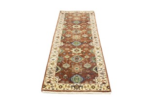 Rust & Cream Tribal Geometric 3X8 Indo-Karajeh Oriental Runner Rug