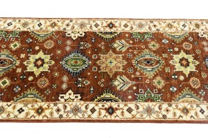 Rust & Cream Tribal Geometric 3X8 Indo-Karajeh Oriental Runner Rug
