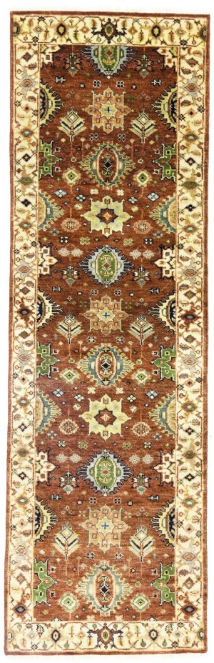 Rust & Cream Tribal Geometric 3X8 Indo-Karajeh Oriental Runner Rug