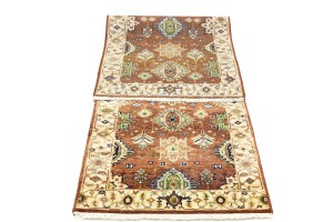 Rust & Cream Tribal Geometric 3X8 Indo-Karajeh Oriental Runner Rug