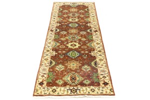 Rust & Cream Tribal Geometric 3X8 Indo-Karajeh Oriental Runner Rug