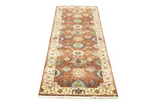 Rust & Cream Tribal Geometric 3X8 Indo-Karajeh Oriental Runner Rug