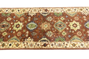Rust & Cream Tribal Geometric 3X8 Indo-Karajeh Oriental Runner Rug