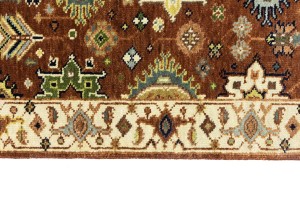 Rust & Cream Tribal Geometric 3X10 Indo-Karajeh Oriental Runner Rug