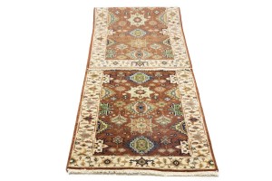 Rust & Cream Tribal Geometric 3X10 Indo-Karajeh Oriental Runner Rug