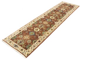 Rust & Cream Tribal Geometric 3X10 Indo-Karajeh Oriental Runner Rug