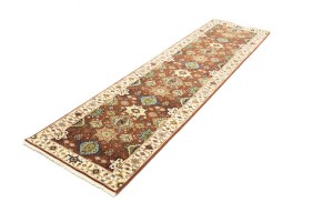 Rust & Cream Tribal Geometric 3X10 Indo-Karajeh Oriental Runner Rug