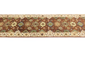 Rust & Cream Tribal Geometric 3X10 Indo-Karajeh Oriental Runner Rug