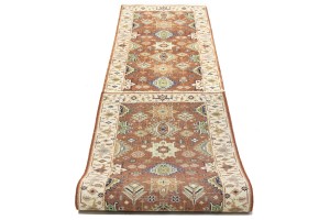 Rust & Cream Tribal Geometric 3X12 Indo-Karajeh Oriental Runner Rug