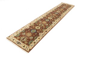 Rust & Cream Tribal Geometric 3X12 Indo-Karajeh Oriental Runner Rug