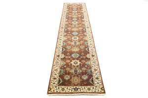 Rust & Cream Tribal Geometric 3X12 Indo-Karajeh Oriental Runner Rug