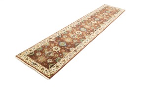 Rust & Cream Tribal Geometric 3X12 Indo-Karajeh Oriental Runner Rug