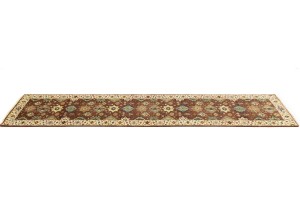 Rust & Cream Tribal Geometric 3X12 Indo-Karajeh Oriental Runner Rug
