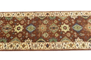 Rust & Cream Tribal Geometric 3X12 Indo-Karajeh Oriental Runner Rug