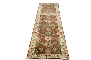 Rust & Cream Tribal Geometric 3X12 Indo-Karajeh Oriental Runner Rug