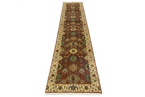 Rust & Cream Tribal Geometric 3X12 Indo-Karajeh Oriental Runner Rug
