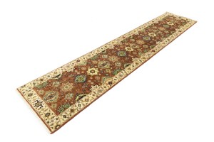 Rust & Cream Tribal Geometric 3X12 Indo-Karajeh Oriental Runner Rug
