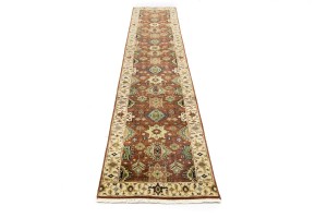 Rust & Cream Tribal Geometric 3X12 Indo-Karajeh Oriental Runner Rug