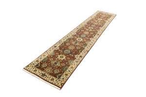 Rust & Cream Tribal Geometric 3X12 Indo-Karajeh Oriental Runner Rug