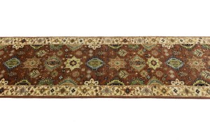 Rust & Cream Tribal Geometric 3X12 Indo-Karajeh Oriental Runner Rug