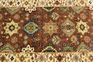 Rust & Cream Tribal Geometric 3X12 Indo-Karajeh Oriental Runner Rug