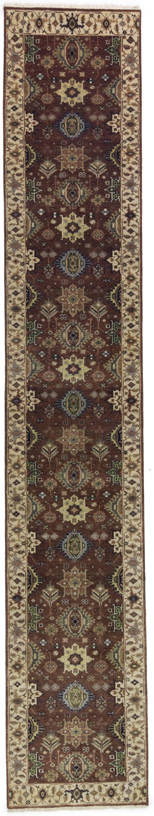 Rust & Cream Tribal Geometric 2'5X13'9 Indo-Karajeh Oriental Runner Rug