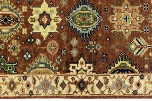 Rust & Cream Tribal Geometric 2'5X13'9 Indo-Karajeh Oriental Runner Rug