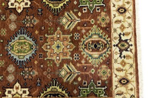 Rust & Cream Tribal Geometric 2'5X13'9 Indo-Karajeh Oriental Runner Rug