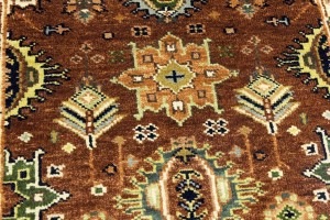 Rust & Cream Tribal Geometric 2'5X13'9 Indo-Karajeh Oriental Runner Rug