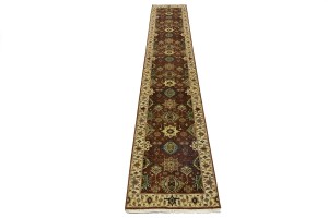 Rust & Cream Tribal Geometric 2'5X13'9 Indo-Karajeh Oriental Runner Rug