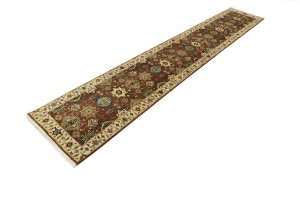 Rust & Cream Tribal Geometric 2'5X13'9 Indo-Karajeh Oriental Runner Rug