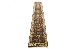 Rust & Cream Tribal Geometric 2'5X13'9 Indo-Karajeh Oriental Runner Rug