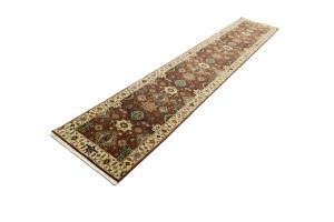 Rust & Cream Tribal Geometric 2'5X13'9 Indo-Karajeh Oriental Runner Rug