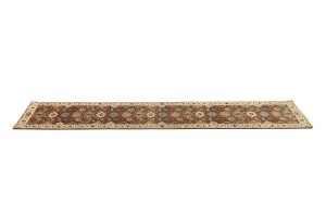 Rust & Cream Tribal Geometric 2'5X13'9 Indo-Karajeh Oriental Runner Rug