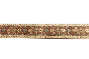 Rust & Cream Tribal Geometric 2'5X13'9 Indo-Karajeh Oriental Runner Rug