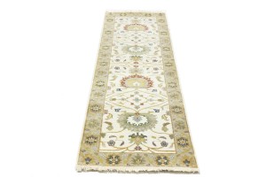 Cream Floral Osh Chobi 2'5X8 Peshawar Oriental Runner Rug