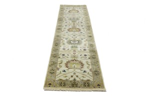 Cream Floral Osh Chobi 2'6X10 Peshawar Oriental Runner Rug