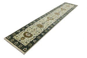 Cream Floral Osh Chobi 2'6X12 Peshawar Oriental Runner Rug