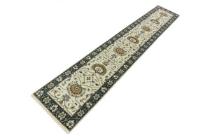 Cream Floral Osh Chobi 2'6X14 Peshawar Oriental Runner Rug