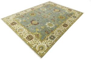 Blue-gray Floral Osh Chobi 9X12 Peshawar Oriental Rug