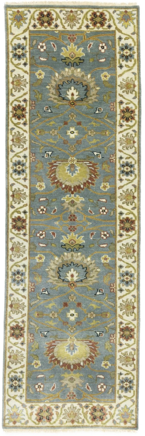 Blue-gray Floral Osh Chobi 3X8 Peshawar Oriental Runner Rug