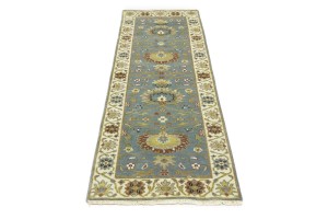 Blue-gray Floral Osh Chobi 3X8 Peshawar Oriental Runner Rug