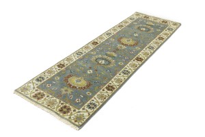 Blue-gray Floral Osh Chobi 3X8 Peshawar Oriental Runner Rug