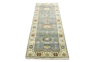Blue-gray Floral Osh Chobi 3X8 Peshawar Oriental Runner Rug