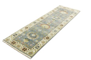 Blue-gray Floral Osh Chobi 3X8 Peshawar Oriental Runner Rug